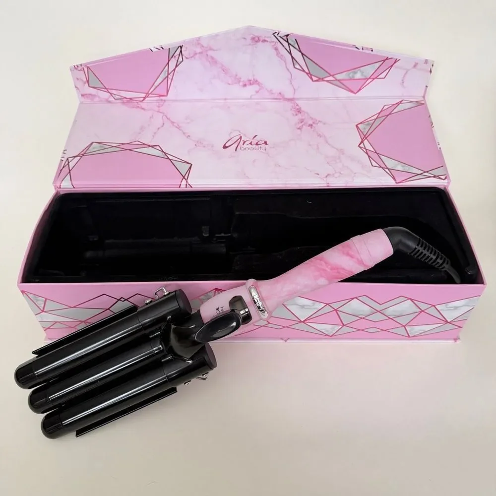 💗 ARIA BEAUTY “The Babe Waver” | Triple Barrel Hair Tool | Pink Marble 💗 BNIB